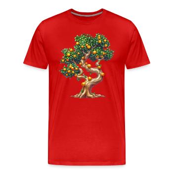 Orange Tree with Ripe Fruits Motif - Men's Premium Organic T-Shirt - red - Front - Damien (186cm)
