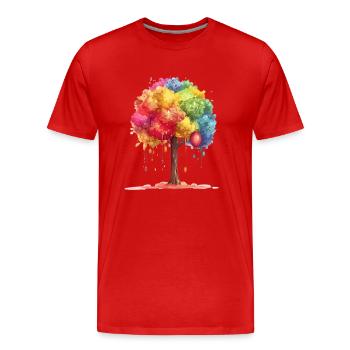 Arbre coloré avec des gouttes colorées - T-shirt bio Premium Homme - rouge - Devant - Damien (186cm)