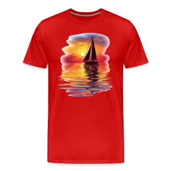 Voilier au coucher du soleil au bord de la mer - T-shirt bio Premium Homme - rouge - Devant - Damien (186cm)