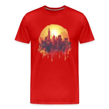 Stadt Skyline bei Sonnenuntergang - Männer Premium Bio T-Shirt - Rot - Vorne - Damien (186cm)