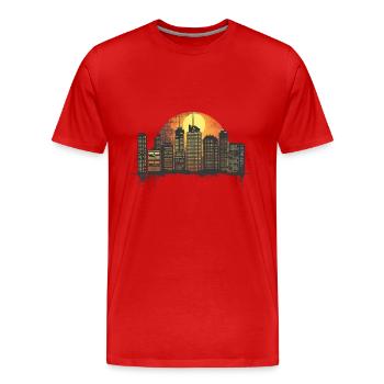 Coucher de soleil urbain, ambiance grande ville - T-shirt bio Premium Homme - rouge - Devant - Damien (186cm)
