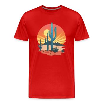 Paysage désertique de cactus au coucher du soleil - T-shirt bio Premium Homme - rouge - Devant - Damien (186cm)