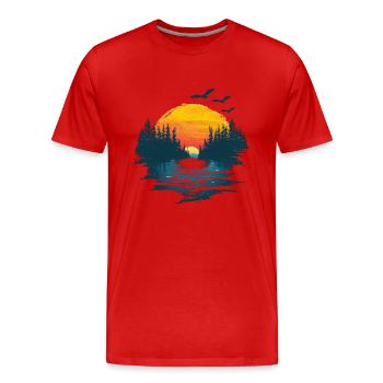 Sonnenaufgang Naturidylle Mit Vögeln - Männer Premium Bio T-Shirt - Rot - Vorne - Damien (186cm)