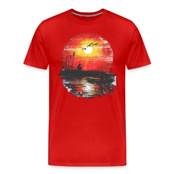 Sonnenuntergang Angler Silhouette - Männer Premium Bio T-Shirt - Rot - Vorne - Damien (186cm)