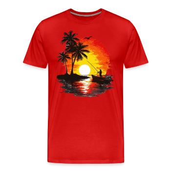 Sonnenuntergang Fischen Tropische Insel - Männer Premium Bio T-Shirt - Rot - Vorne - Damien (186cm)