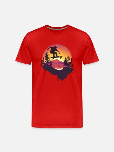 Skateboarder Silhouette Sunset - Men's Premium Organic T-Shirt - red