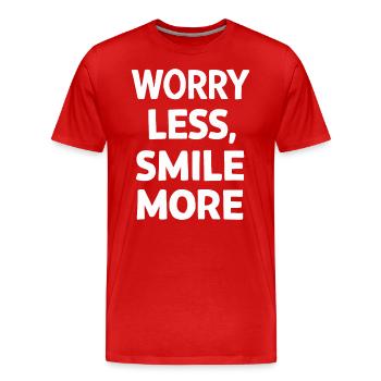 Moins d’inquiétude, plus de sourire, plus de motivation - T-shirt bio Premium Homme - rouge - Devant - Damien (186cm)