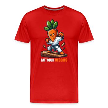 Karate Karotte Motiv Eat Your Veggies - Männer Premium Bio T-Shirt - Rot - Vorne - Damien (186cm)