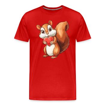 Adorable Squirrel Holding Heart - Cute Woodland - Men's Premium Organic T-Shirt - red - Front - Damien (186cm)