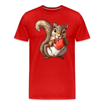 Écureuil mignon tenant un coeur rouge Illustration - T-shirt bio Premium Homme - rouge - Devant - Damien (186cm)