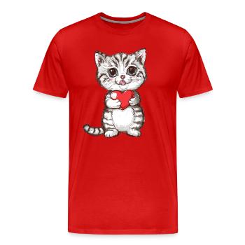 Cute Kitten Holding Red Heart Adorable Love Cat - Men's Premium Organic T-Shirt - red - Front - Damien (186cm)