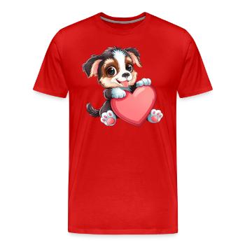 Adorable chiot tenant un coeur - Mignon et adorable - T-shirt bio Premium Homme - rouge - Devant - Damien (186cm)