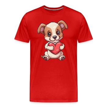 Adorable Puppy Holding Heart Illustration for Dog - Männer Premium Bio T-Shirt - Rot - Vorne - Damien (186cm)