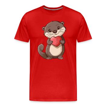 Adorable Otter Holding Heart Cute Animal Design - Men's Premium Organic T-Shirt - red - Front - Damien (186cm)