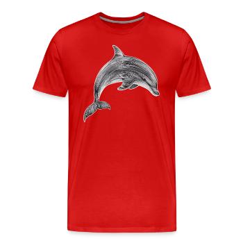 Delfin Zeichnung Illustration Schwarz-Weiß - Männer Premium Bio T-Shirt - Rot - Vorne - Damien (186cm)