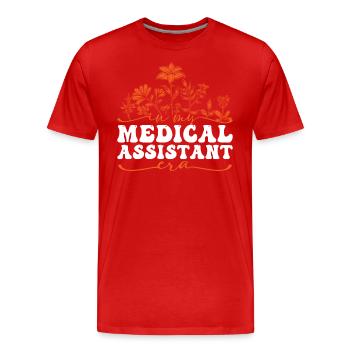 À l’époque de mon assistante médicale avec motif floral - T-shirt bio Premium Homme - rouge - Devant - Damien (186cm)