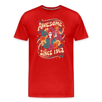 Vintage 1962 Hippie Anniversaire Rétro Fleurs - T-shirt bio Premium Homme - rouge - Devant - Damien (186cm)