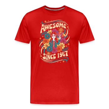 Vintage 1967 Hippie Anniversaire Rétro Fleurs - T-shirt bio Premium Homme - rouge - Devant - Damien (186cm)