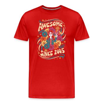 Vintage 2005 Hippie Anniversaire Rétro Fleurs - T-shirt bio Premium Homme - rouge - Devant - Damien (186cm)