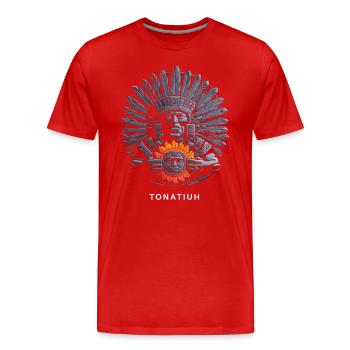 Aztec God Ancient Mythology Tonatiuh with - Men's Premium Organic T-Shirt - red - Front - Damien (186cm)