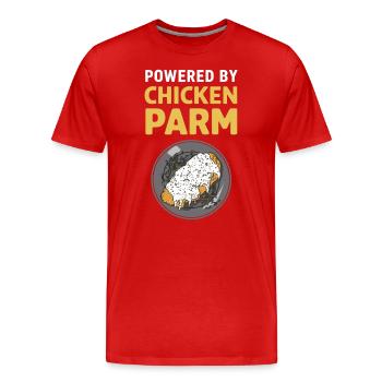 Powered By Chicken Parm Italienisches Essen - Männer Premium Bio T-Shirt - Rot - Vorne - Damien (186cm)