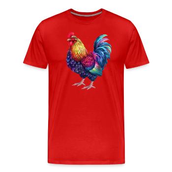 Rooster Rainbow – Colorful Blaze - Men's Premium Organic T-Shirt - red - Front - Damien (186cm)