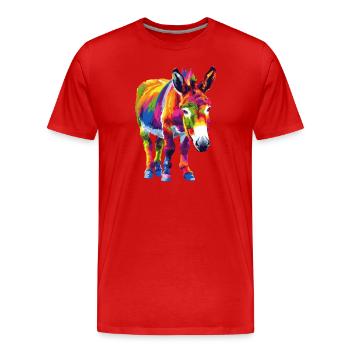 Donkey Rainbow Buntes Eselmotiv Kunstwerk - Männer Premium Bio T-Shirt - Rot - Vorne - Damien (186cm)