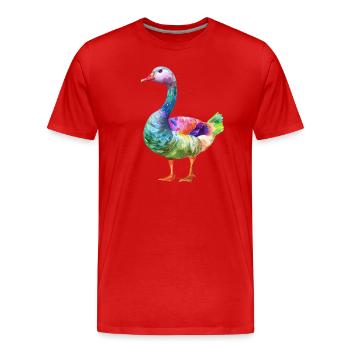 Canard coloré Aquarelle Oeuvre - T-shirt bio Premium Homme - rouge - Devant - Damien (186cm)