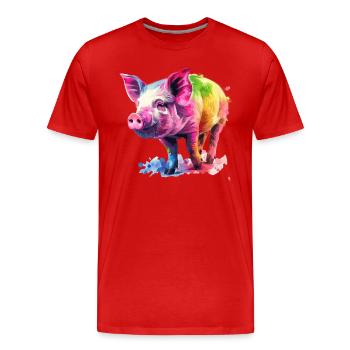 Cochon Coloré Aquarelle Oeuvre Coloré - T-shirt bio Premium Homme - rouge - Devant - Damien (186cm)