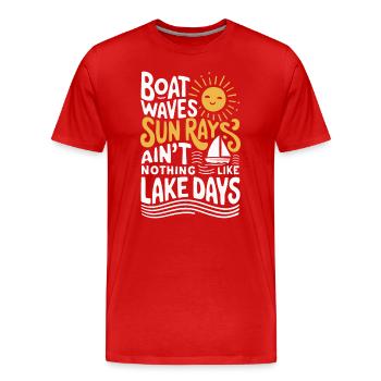 bateau, vagues, rayons de soleil, jours en mer, été, - T-shirt bio Premium Homme - rouge - Devant - Damien (186cm)
