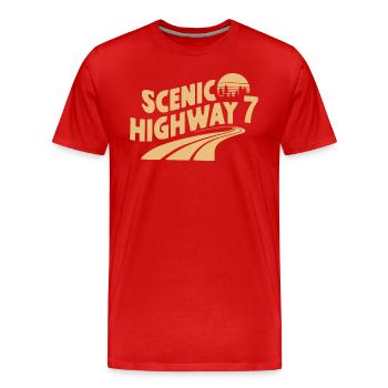 Scenic Highway 7 Retro Road Trip Adventure - Men's Premium Organic T-Shirt - red - Front - Damien (186cm)