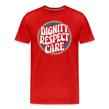 Travailleur social, Travail social, Dignité, Respect, Soins - T-shirt bio Premium Homme - rouge - Devant - Damien (186cm)