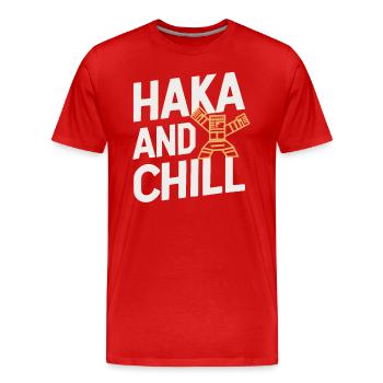 Haka And Chill New Zealand Souvenir - Men's Premium Organic T-Shirt - red - Front - Damien (186cm)