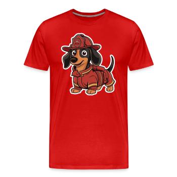 Dackel Feuerwehrmann Kostüm - Lustiger Dackel - Männer Premium Bio T-Shirt - Rot - Vorne - Damien (186cm)