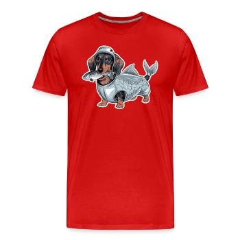 Teckel déguisé en poisson - T-shirt bio Premium Homme - rouge - Devant - Damien (186cm)