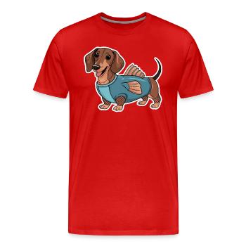 Teckel en costumes avec détails de nageoire - T-shirt bio Premium Homme - rouge - Devant - Damien (186cm)