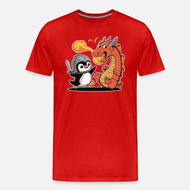 Ritter Pinguin Kämpft Gegen Drachen - Männer Premium Bio T-Shirt - Rot