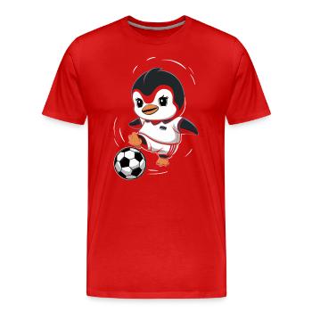 Pinguin Fußballspieler Cartoon - Männer Premium Bio T-Shirt - Rot - Vorne - Damien (186cm)