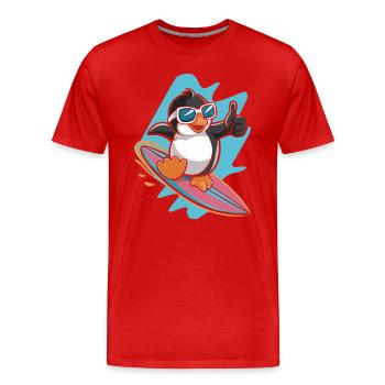 pingouin drôle sur une planche de surf avec des lunettes de soleil - T-shirt bio Premium Homme - rouge - Devant - Damien (186cm)