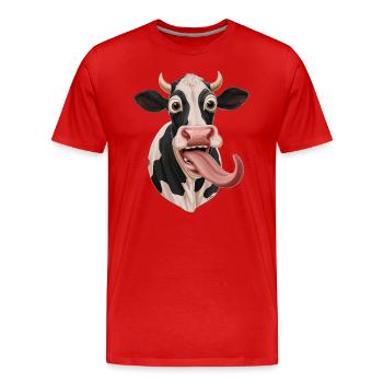Drôle de vache avec la langue qui pend - T-shirt bio Premium Homme - rouge - Devant - Damien (186cm)