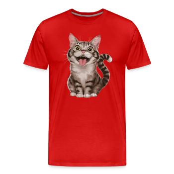 Fröhliche Getigerte Katze Mit Weit Geöffneten - Männer Premium Bio T-Shirt - Rot - Vorne - Damien (186cm)