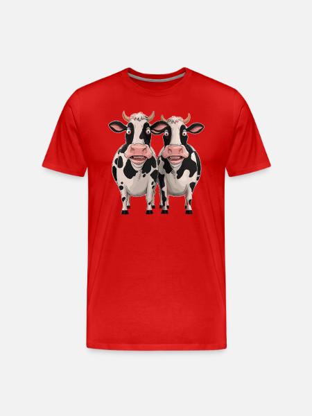 Funny Cows Cartoon Illustration - Men's Premium Organic T-Shirt - red