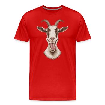 Funny goat with tongue hanging out - Men's Premium Organic T-Shirt - red - Front - Damien (186cm)