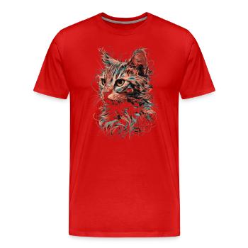 Katze Kunstzeichnung Abstrakte Tierillustration - Männer Premium Bio T-Shirt - Rot - Vorne - Damien (186cm)