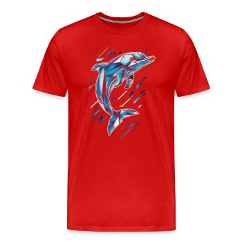 Geometric Dolphin in Blue Tones - Men's Premium Organic T-Shirt - red - Front - Damien (186cm)