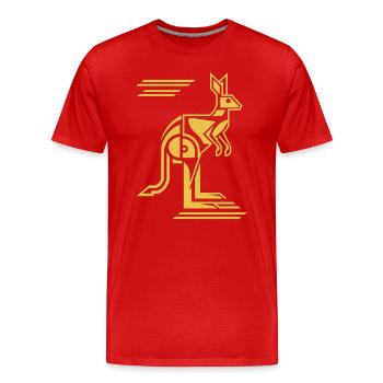 Geometrisches Känguru Kunstwerk in Gelb - Männer Premium Bio T-Shirt - Rot - Vorne - Damien (186cm)