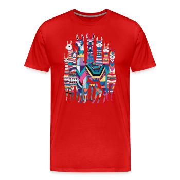 Colorful Llama Pattern Imaginative and Vibrant - Men's Premium Organic T-Shirt - red - Front - Damien (186cm)
