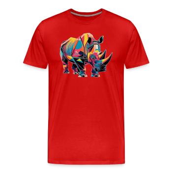 Buntes Rhinozeros Kunstwerk Geometrische Formen - Männer Premium Bio T-Shirt - Rot - Vorne - Damien (186cm)