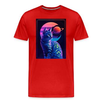 Animal Art Planet Fantasy Artwork : Chat dans le - T-shirt bio Premium Homme - rouge - Devant - Damien (186cm)