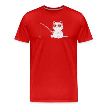 Katze Mit Sonnenbrille Beim Angeln - Männer Premium Bio T-Shirt - Rot - Vorne - Damien (186cm)